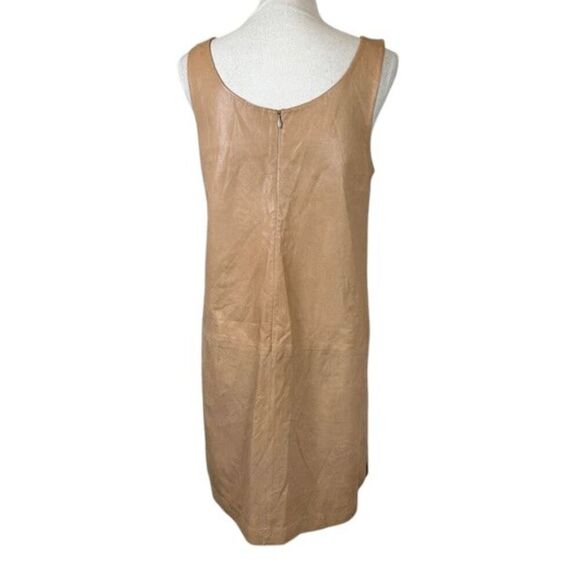 Vince Lamb Leather Shift Dress Tank Tan Front Pockets Light Size 10 READ - Picture 5 of 14